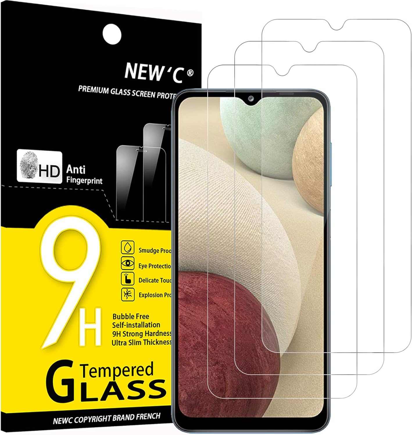 NEW'C 3 Pack Designed for Samsung Galaxy A12, Galaxy A02s Screen Protector Tempered Glass,Case Friendly Scratch-proof, Bubble Free, Ultra Resistant.