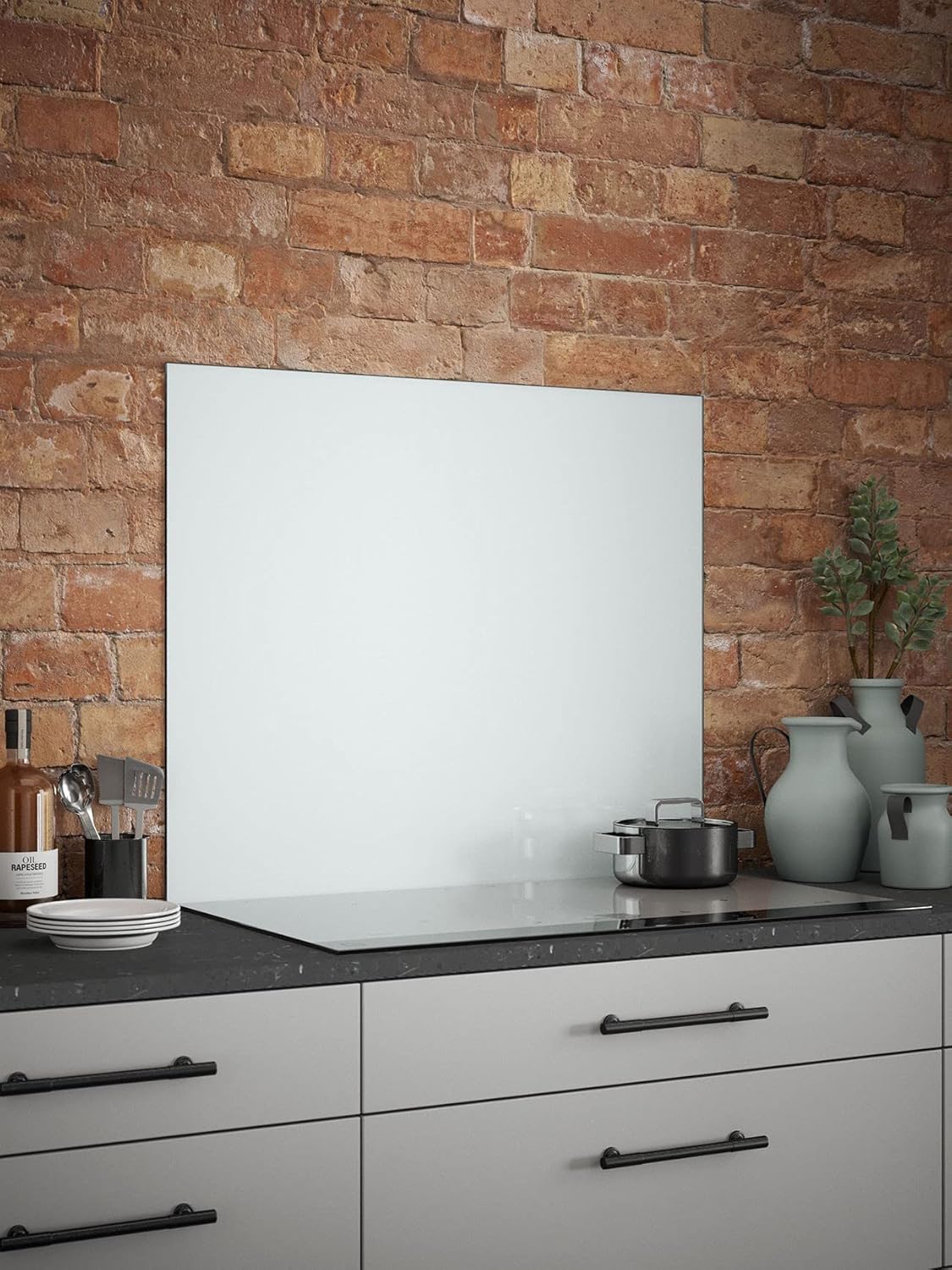 White Mist Glass Kitchen Splashback 900mm x 750mm.