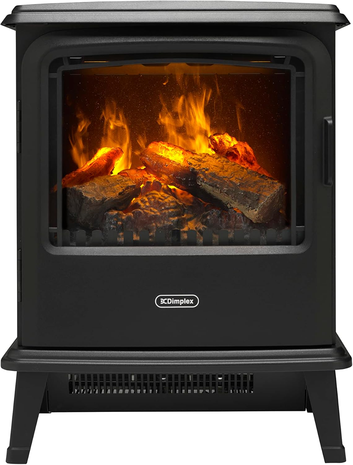 Dimplex Bayport Optimyst Stove Electric Fire, Matt Black Free Standing Electric Fireplace with Realistic LED Flame and Smoke Effect, 2kW Electric Heater, Thermostat, Log Bed and Remote Control.