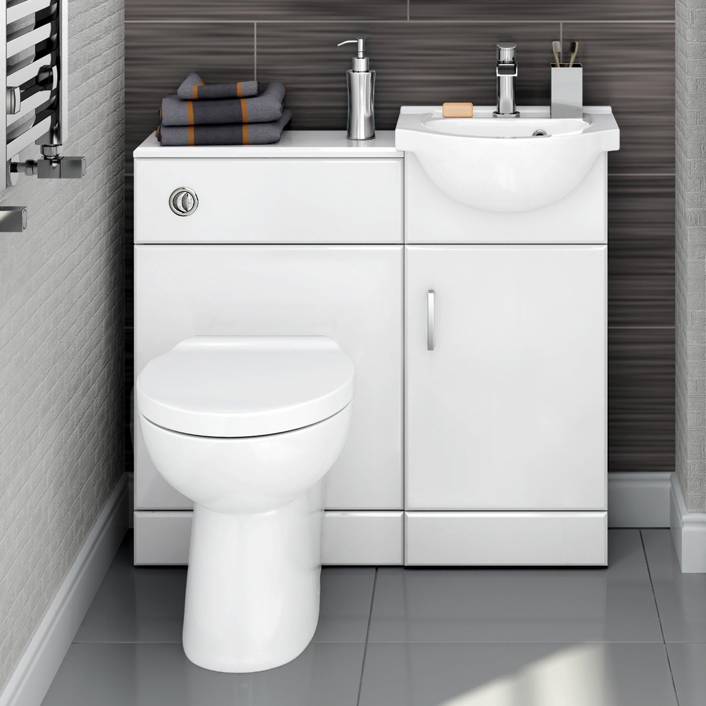 900mm White Gloss Vanity Basin Unit + Back to Wall Toilet Furniture Set HGW2412.