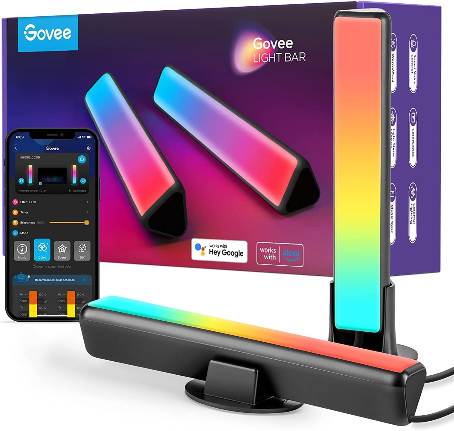 Govee LED Light Bars, Smart WiFi RGBIC TV Backlight, Gaming Lights with Scene and Music Modes, Play Light Bar for PC, TV, Room Decoration, Work with Alexa & Google Assistant.