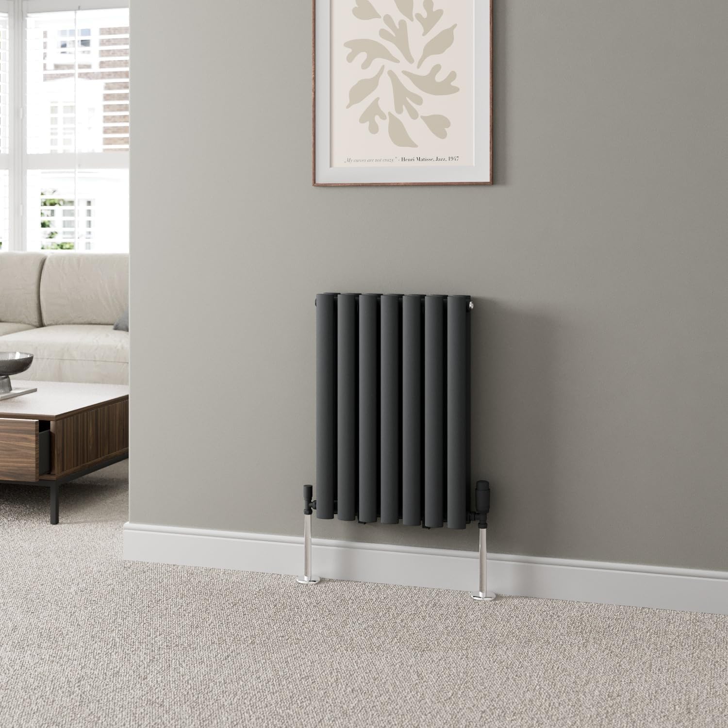 DuraTherm® 600 x 600mm Anthracite Horizontal Designer Radiator Double Column Oval Tube Modern Central Heating Panel Bathroom Radiators.