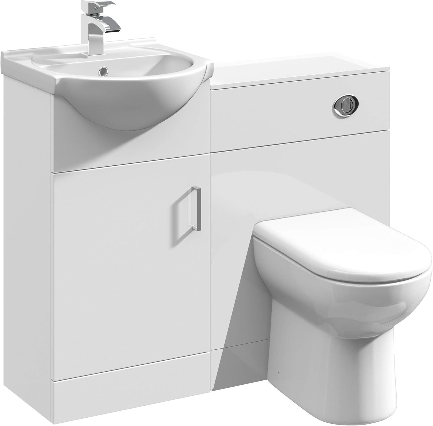 VeeBath Linx 1350 Vanity Unit Furniture Set, Wash Basin Bathroom Sink, WC, BTW Toilet Pan, Soft Close Toilet Seat, Concealed Cistern-White (Flat Pack).