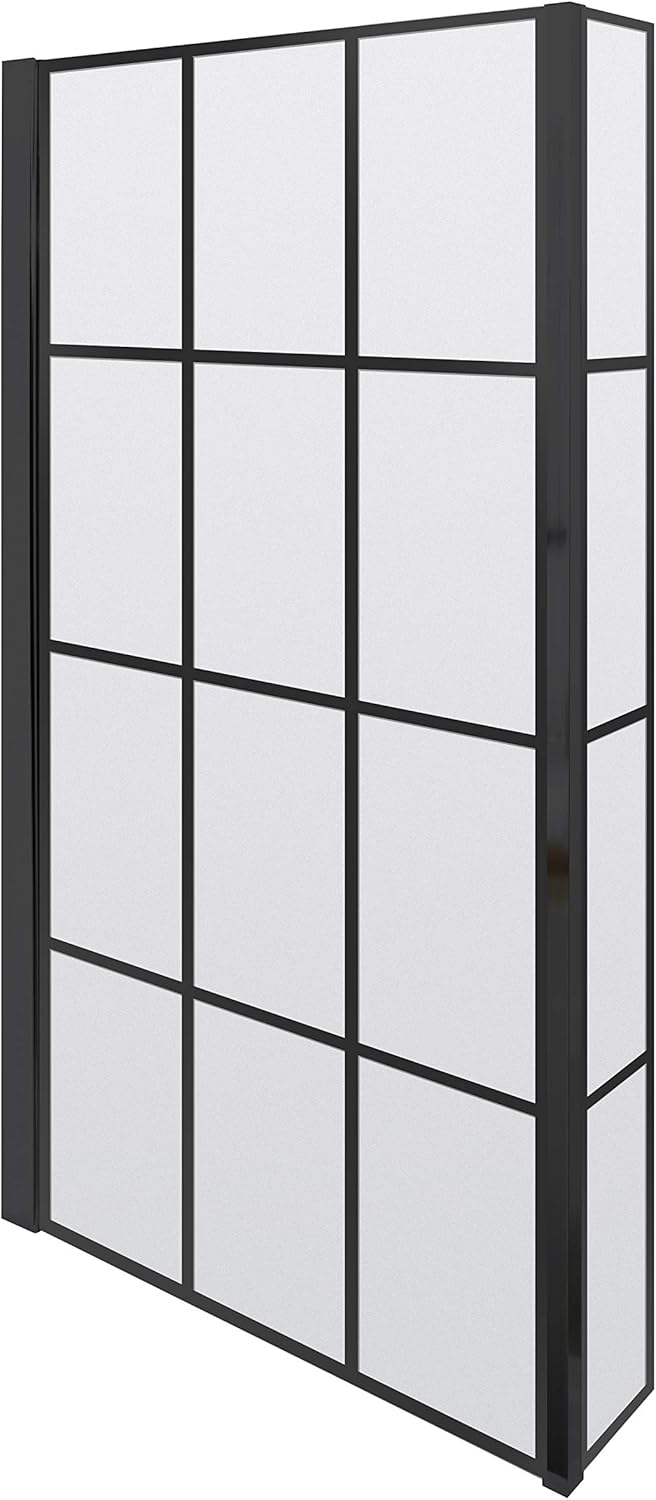 nuie NSBS7BF Pacific | Modern Bathroom Reversible 6mm Toughened Safety Glass Square Black Framed Shower Bath Screen with Fixed Return, 1430mm, Matt Black.