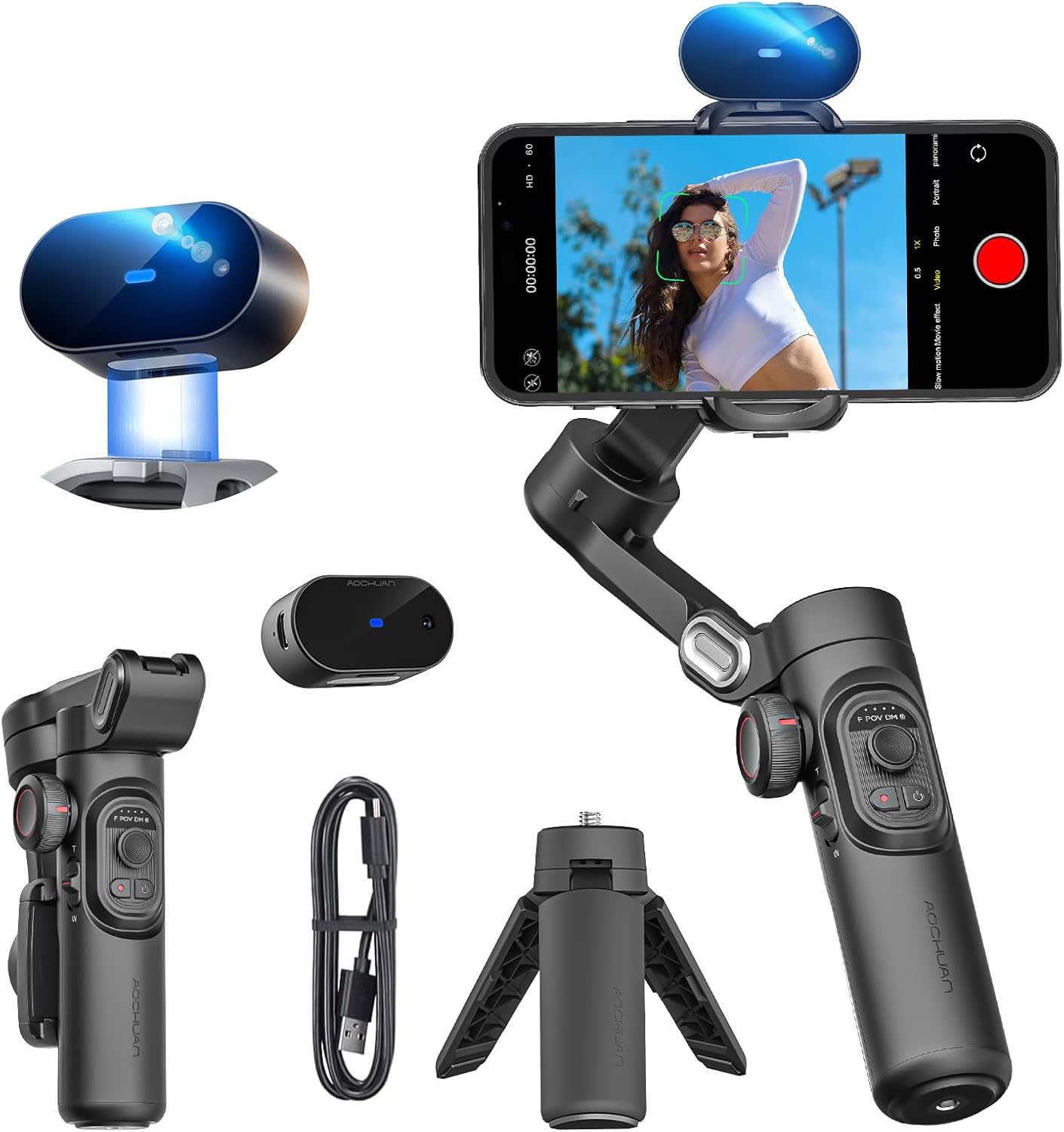 XE AI Version, Gimbal Stabilizer for Smartphone, NO APP AI Tracking, gesture control, Inception gimbal with TikTok YouTube, 3-Axis Foldable gimbal stabilizer for iphone& Android