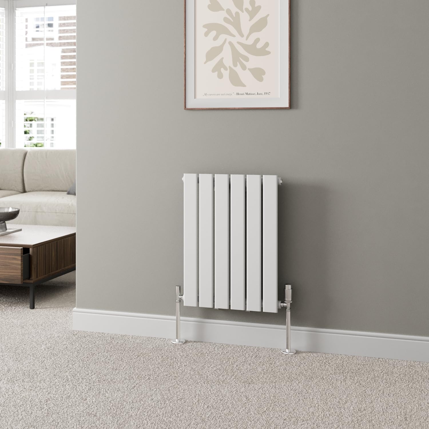 DuraTherm® 600 x 456mm White Horizontal Designer Radiator Single Column Flat Panel Modern Modern Central Heating Panels Bathroom Radiators.