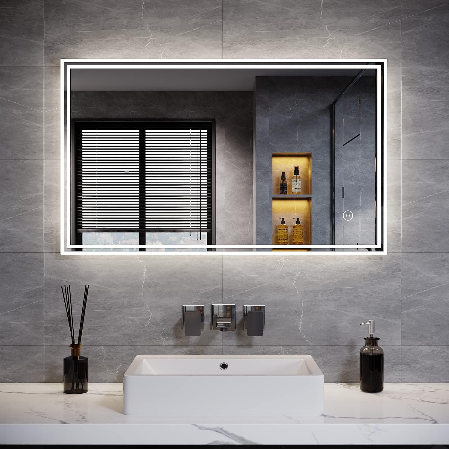 ELEGANT 1000 x 600mm Backlit LED Illuminated Bathroom Mirror with LED Lights, Lighted Bathroom Makeup Wall Mounted Mirror with Demister Pad, Sensor Touch Switch, Horizontal/Vertical.