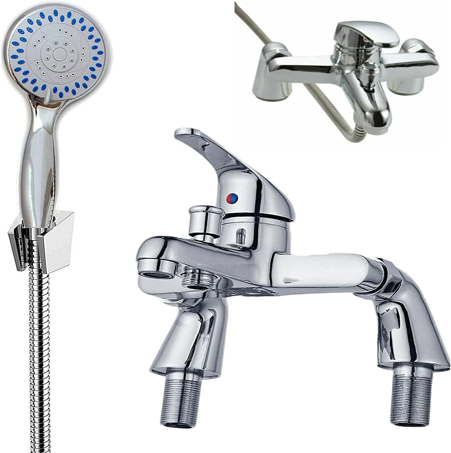 Shower Mixer Taps for Bathroom Bath Luxury Bathroom Chrome Solid Brass Sink Bath Filler Tap Shower Mixer Taps with Hand Held Shower Handset and Hose Attachment.