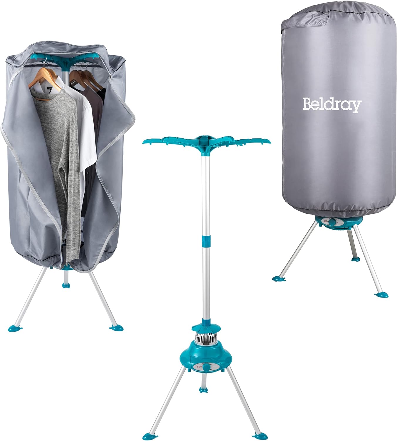 Beldray LA041258 Electric Heated Clothes Airer - 900/1000W Indoor Clothes Dryer, Quick Dry Hot Air Pod With Cover, Holds Up To 10kg Over 6 Arms, 6 Timed Heat Settings To Reduce Creases & Drying Time.