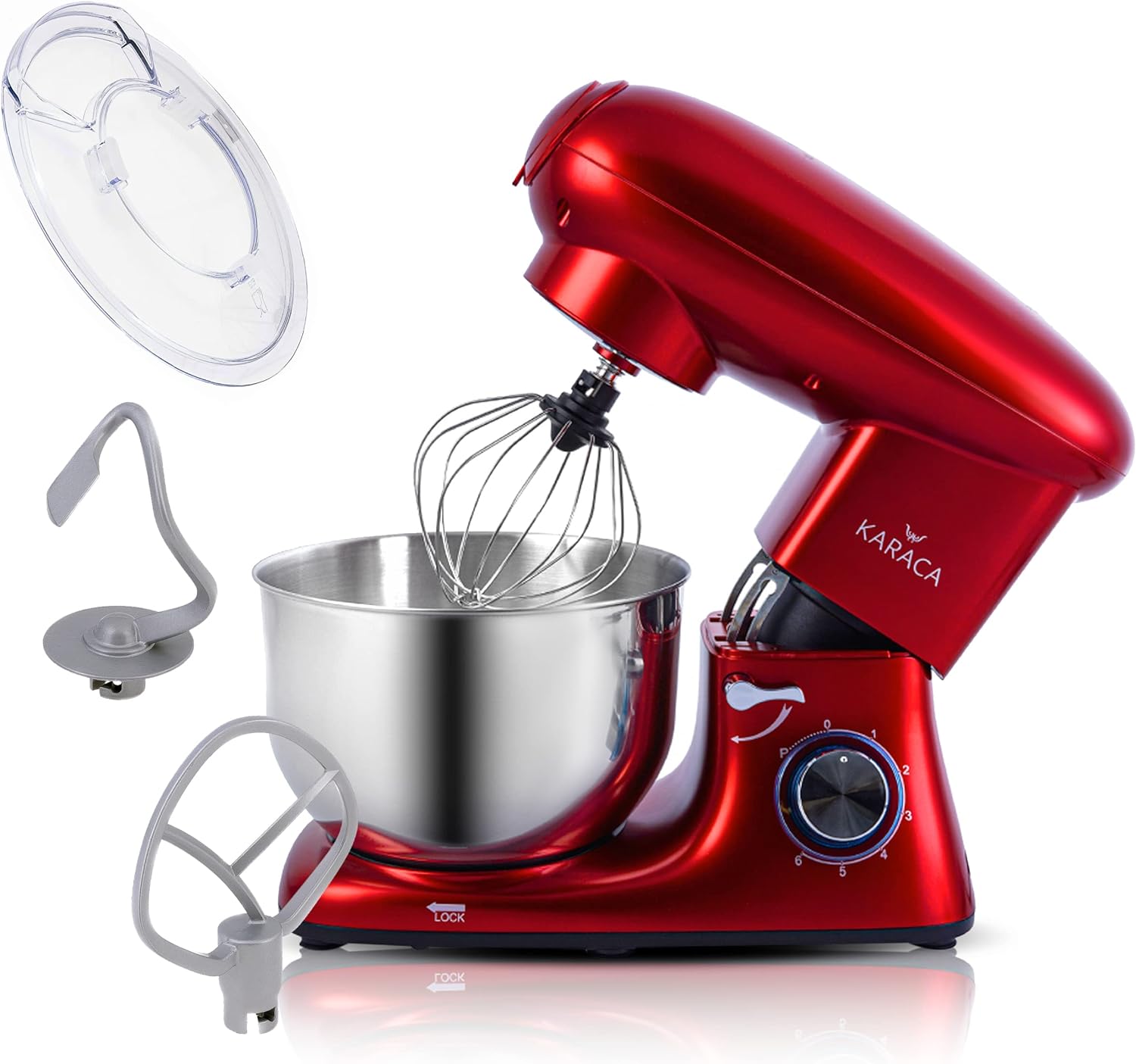 KARACA Multichef Kitchen Machine, Electric Stand Mixer Red 1400W, 6 Speed Dough Machine with Whisk, Dough Hook, Splash Guard, Schlager, Hand Mixer, Food Processor, Household Stand Mixers, Cake Mixer.