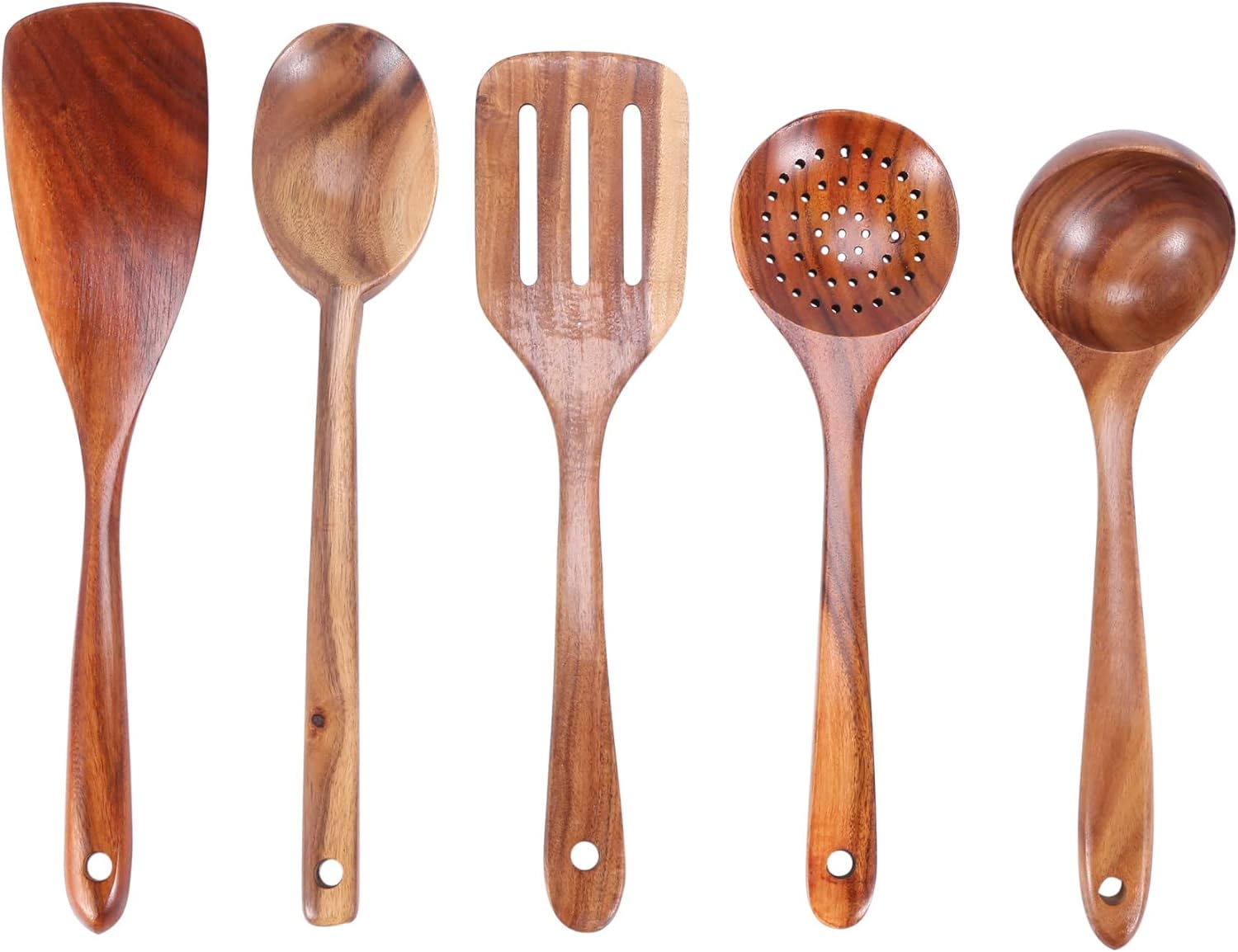 Haudang 7-Pack Wooden Kitchen Utensils Spoon Non-stick Spatula Cooking Utensil Set, Unpainted Solid Wood Pot, Kitchen Cooking Wooden Spatula, Cooking Spatula Spoon Set, Wooden Ladle.