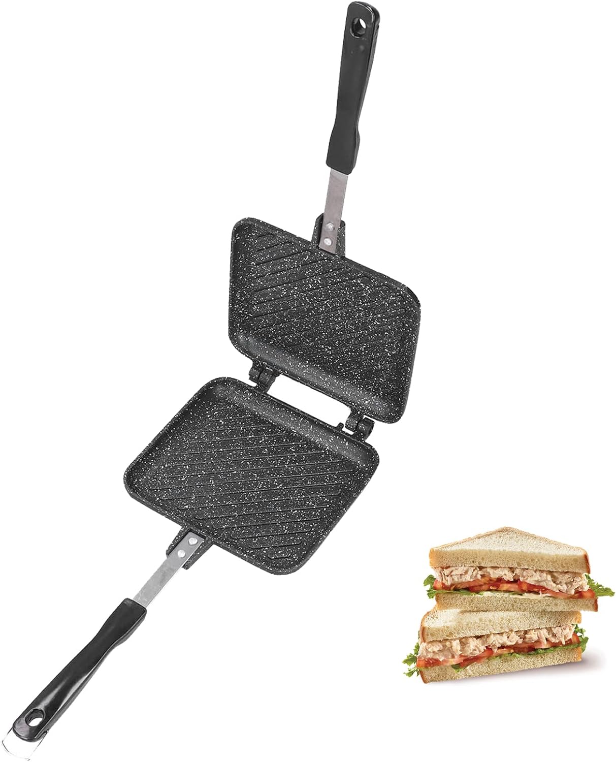 Breakfast Pan Double Sided Pan Grilled Cheese Maker Non Stick Aluminum Breakfast Pancake Pan Sandwich Maker for Breakfast Toast Panini Waffle.