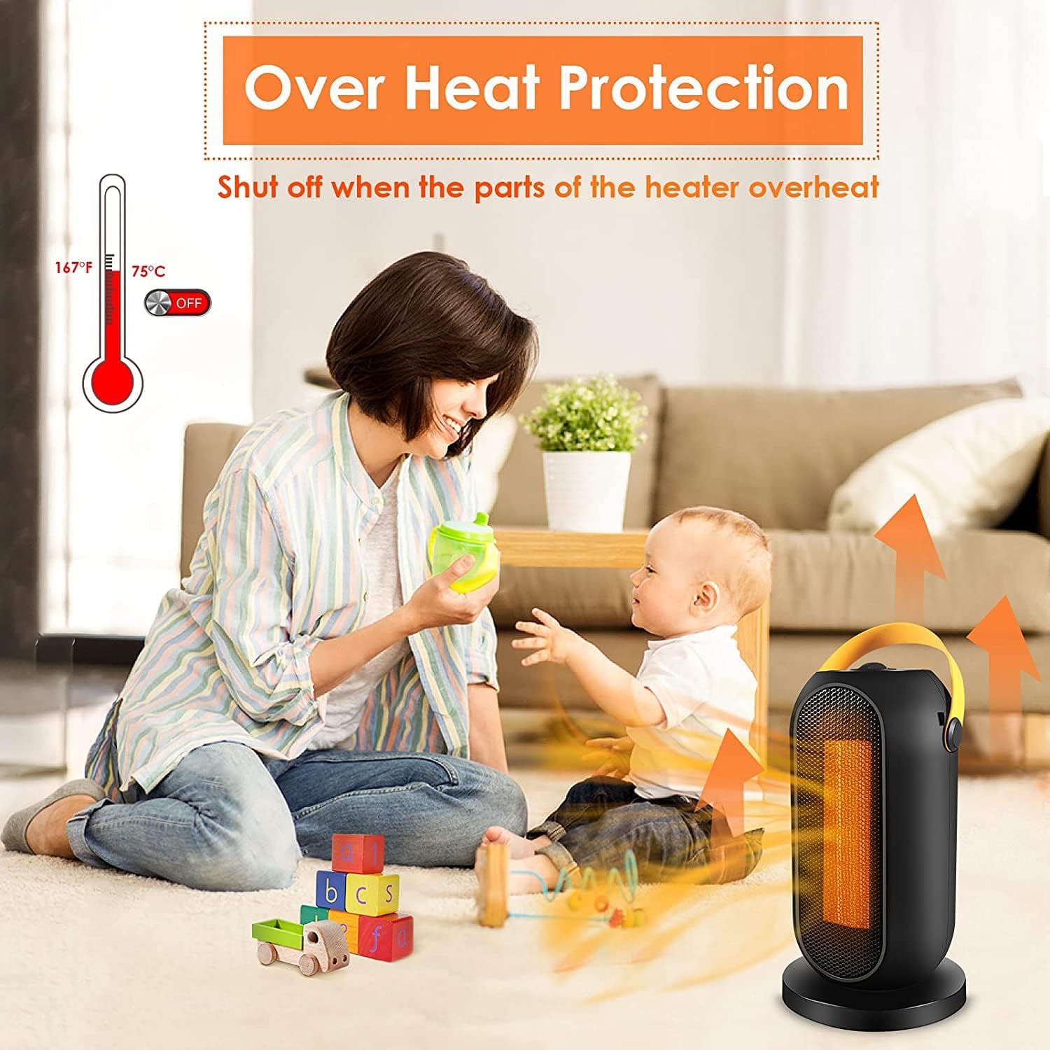 Electric Fan Heater, Portable Space Heaters for Home Low Energy, 1500W Fast Heating, 3 Heat Settings Personal Ceramic Heater with Overheat Protection Silent Operation for Home Office.