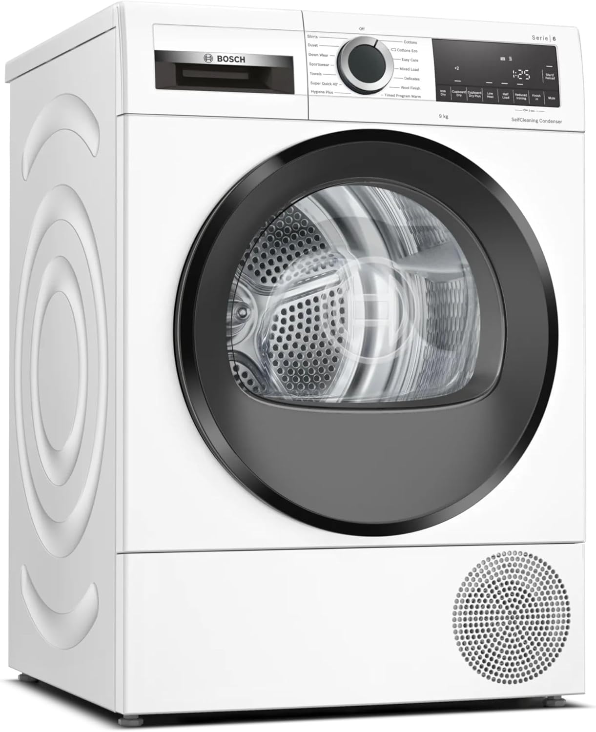 Bosch Home & Kitchen Appliances WQG24509GB Heat Pump Tumble Dryer, 9kg Capacity, SelfCleaning Condenser, AutoDry, Fast drying within 40 minutes, SensitiveDrying System, White, Serie 6, Freestanding.