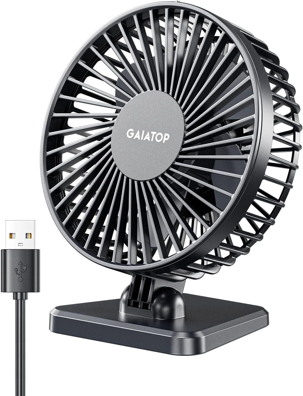 gaiatop USB Desk Fan, Small But Powerful, Portable Quiet 3 Speeds Wind Desktop Personal Fan, Adjustment Mini Fan Table Fan for Better Cooling, Home Office Car Indoor Outdoor Black.