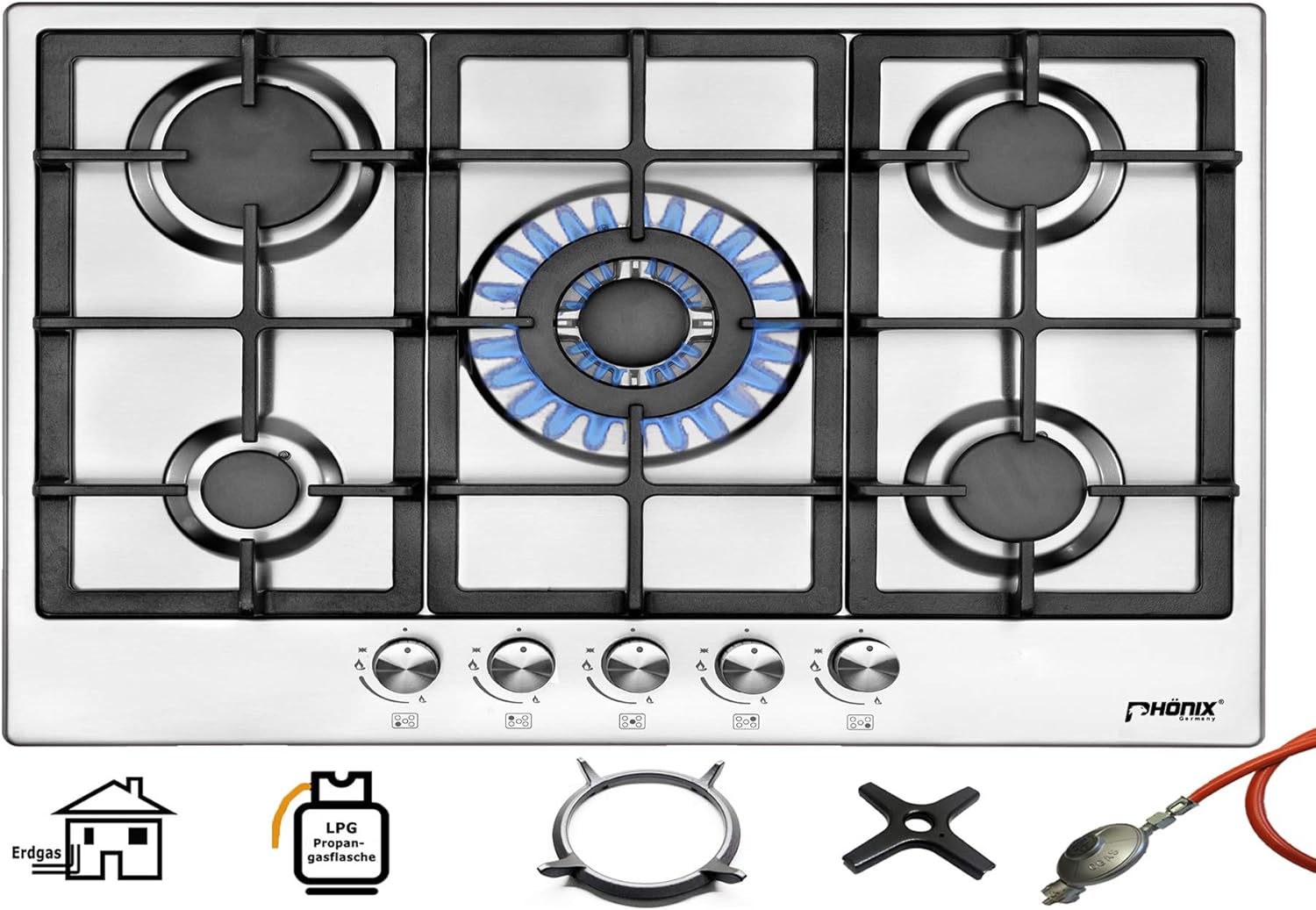 Phönix PS-901T Built-in Gas Hob Stainless Steel 90 cm 5 Burner Gas Stove Freestanding / Built-in Gas Hob.