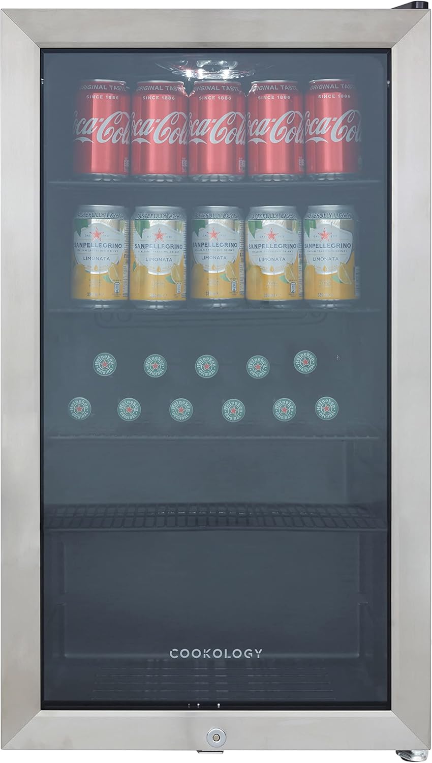 Cookology CBC98SS Under-Counter Fridge, 98 Litre Beer, Wine and Drinks Fridge with Adjustable Temperature Control, LED Light and Energy Efficient - in Stainless Steel.