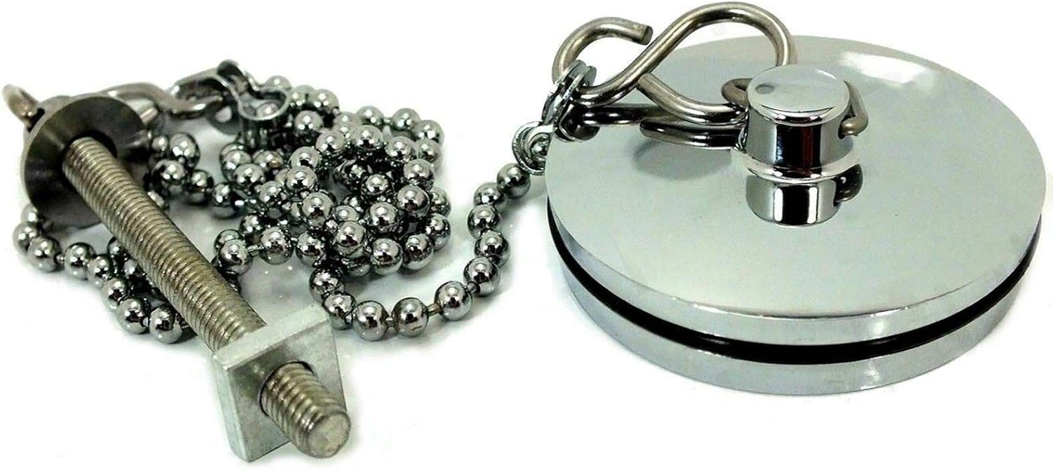 38mm Chrome Bathroom Kitchen Basin Sink Bath Plug and Chain Tidy.