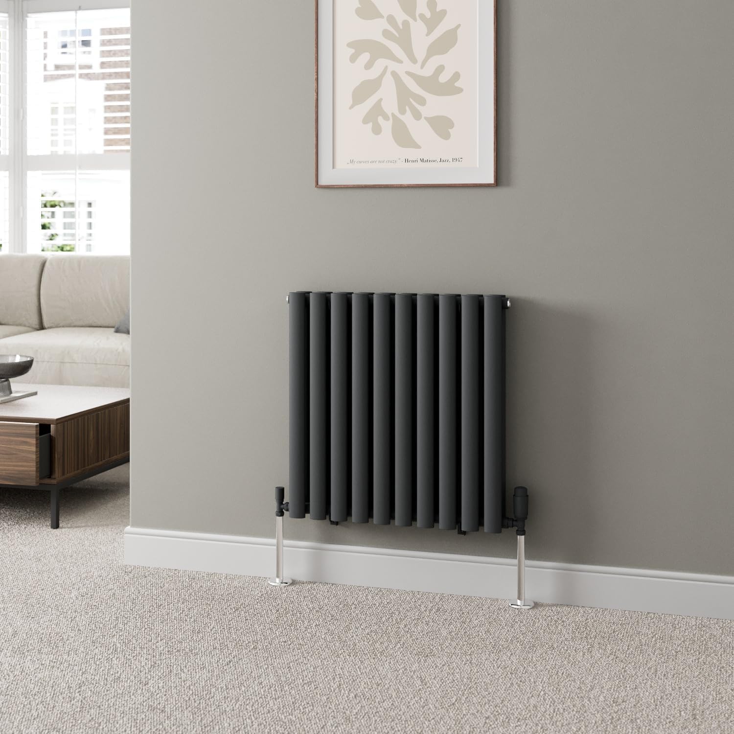 DuraTherm® 600 x 600mm Anthracite Horizontal Designer Radiator Double Column Oval Tube Modern Central Heating Panel Bathroom Radiators.