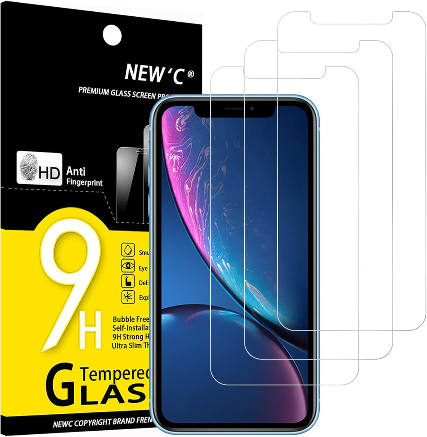 NEW'C 3 Pack Designed for iPhone 11 and iPhone XR (6.1") Screen Protector Tempered Glass,Case Friendly Scratch-proof, Bubble Free, Ultra Resistant.