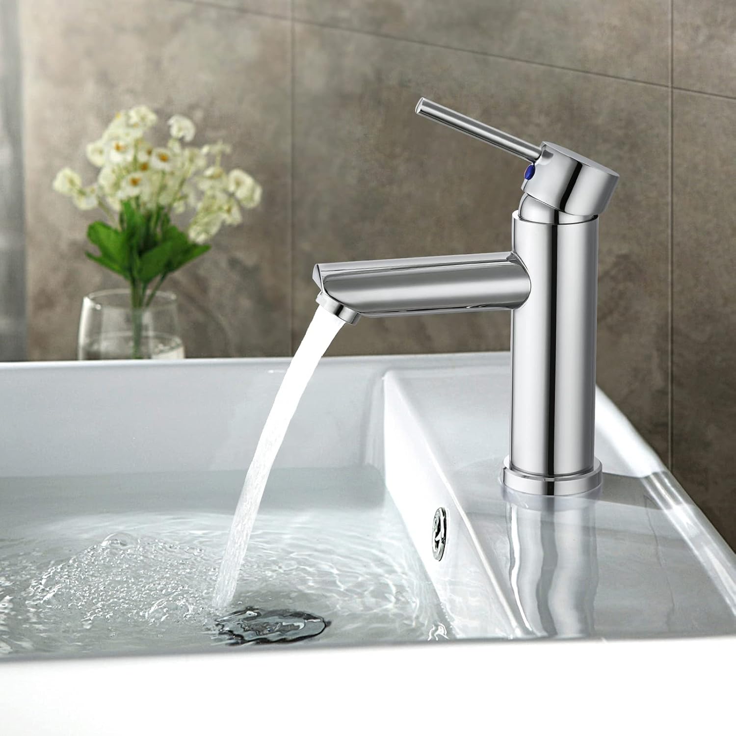 Hapilife Basin Taps Mixers Bathroom Sink Tap Chrome with UK Standard Hoses Single Lever Hot and Cold Mixer Modern.