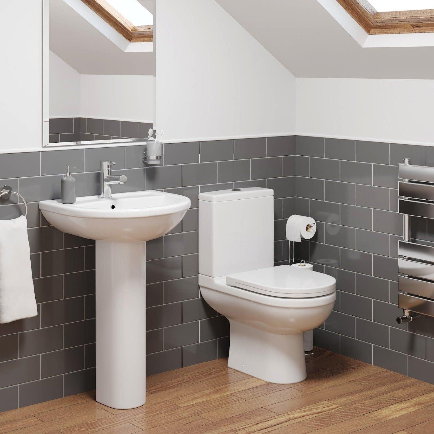 Cloakroom Suite Close Coupled WC Toilet 1TH Basin Sink Pedestal Bathroom White.