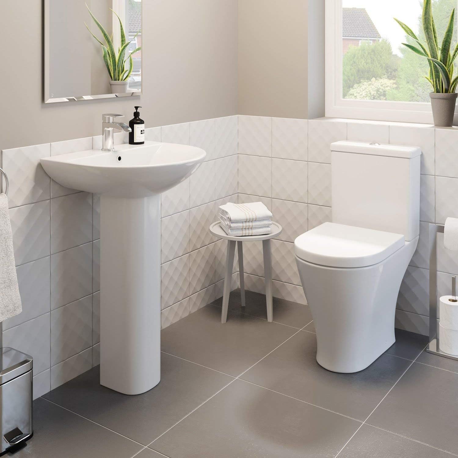 Affine Modern Bathroom Cloakroom Suite Close Coupled Toilet Basin Sink Full Pedestal.