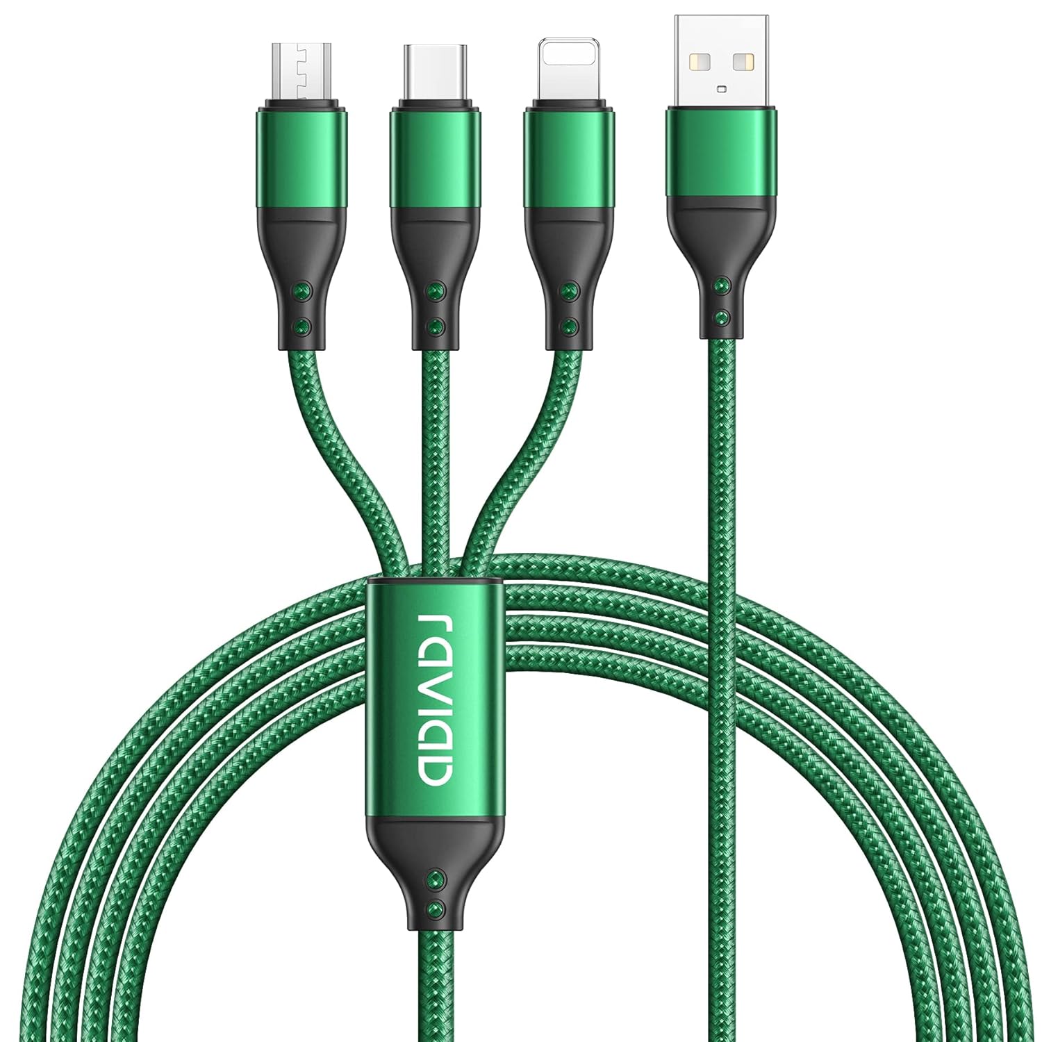 RAVIAD Multi Charger Cable, 3 in 1 Charging Cable [1.2M] Multiple USB Cable Nylon Braided with Micro USB Type C Lightning Cable Connector for Android Samsung Galaxy, Huawei, Nokia, LG, Kindle.