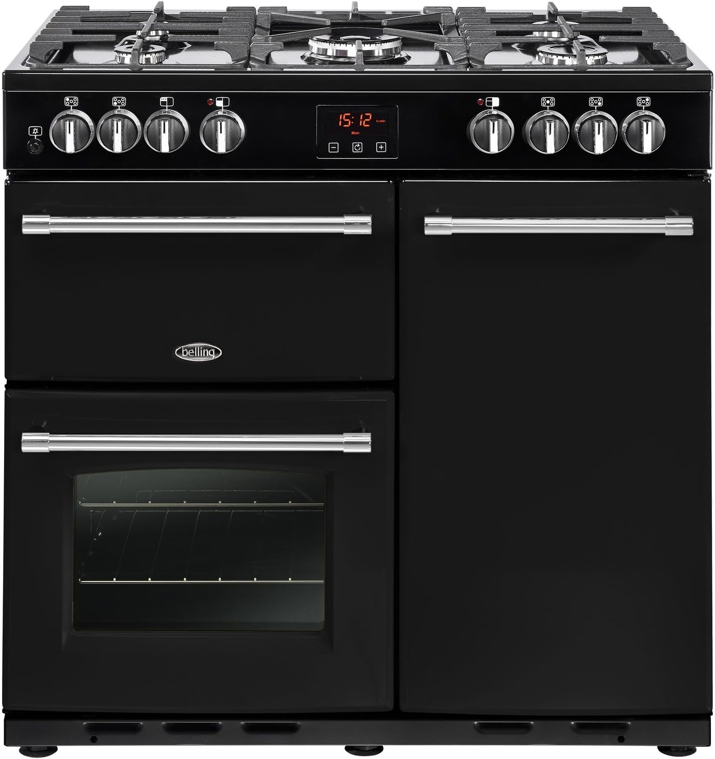 Belling Farmhouse 90DFT Dual Fuel Range Cooker, Black, 90cm.