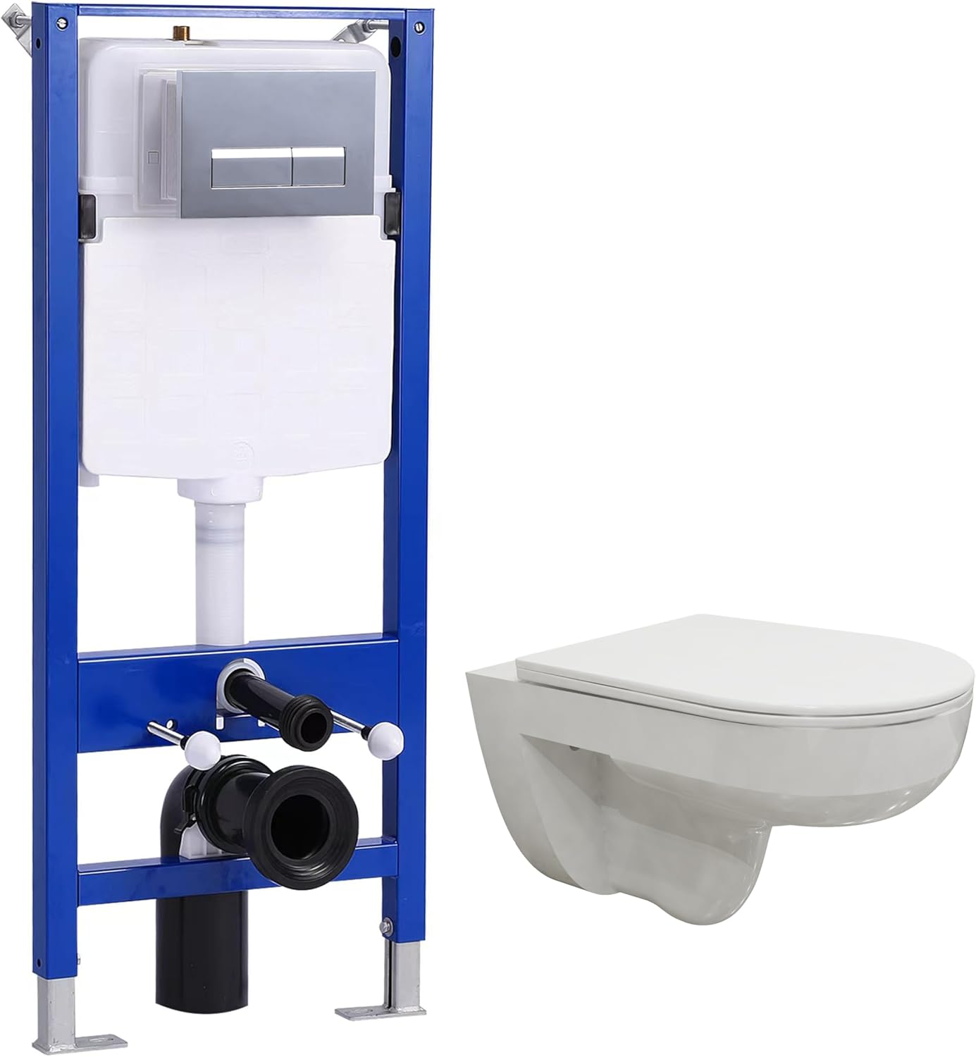 Bathroom 1140MM Concealed Cistern with Rimless Round Wall Hung Toilet.