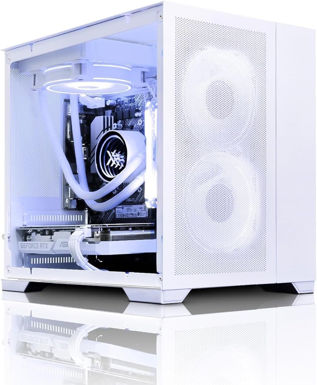 ADMI Gaming PC • Liquid Cooled 5600X • RTX 4060 Ti Graphics Card • 16GB 3600MHz DDR4 • 1TB NVME SSD • White Mesh Cube RGB Gaming Case • WIFI • ASUS TUF K1 keyboard & TUF M3 RGB Mouse • Windows 11.