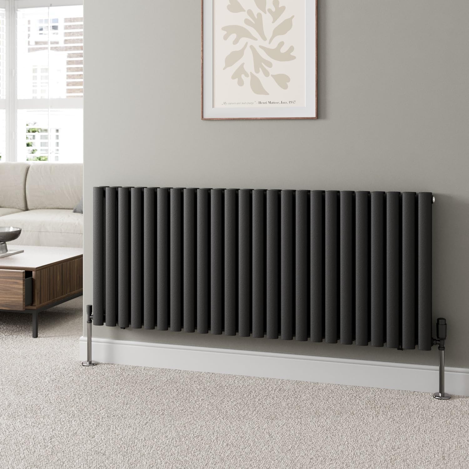 DuraTherm® 600 x 600mm Anthracite Horizontal Designer Radiator Double Column Oval Tube Modern Central Heating Panel Bathroom Radiators.