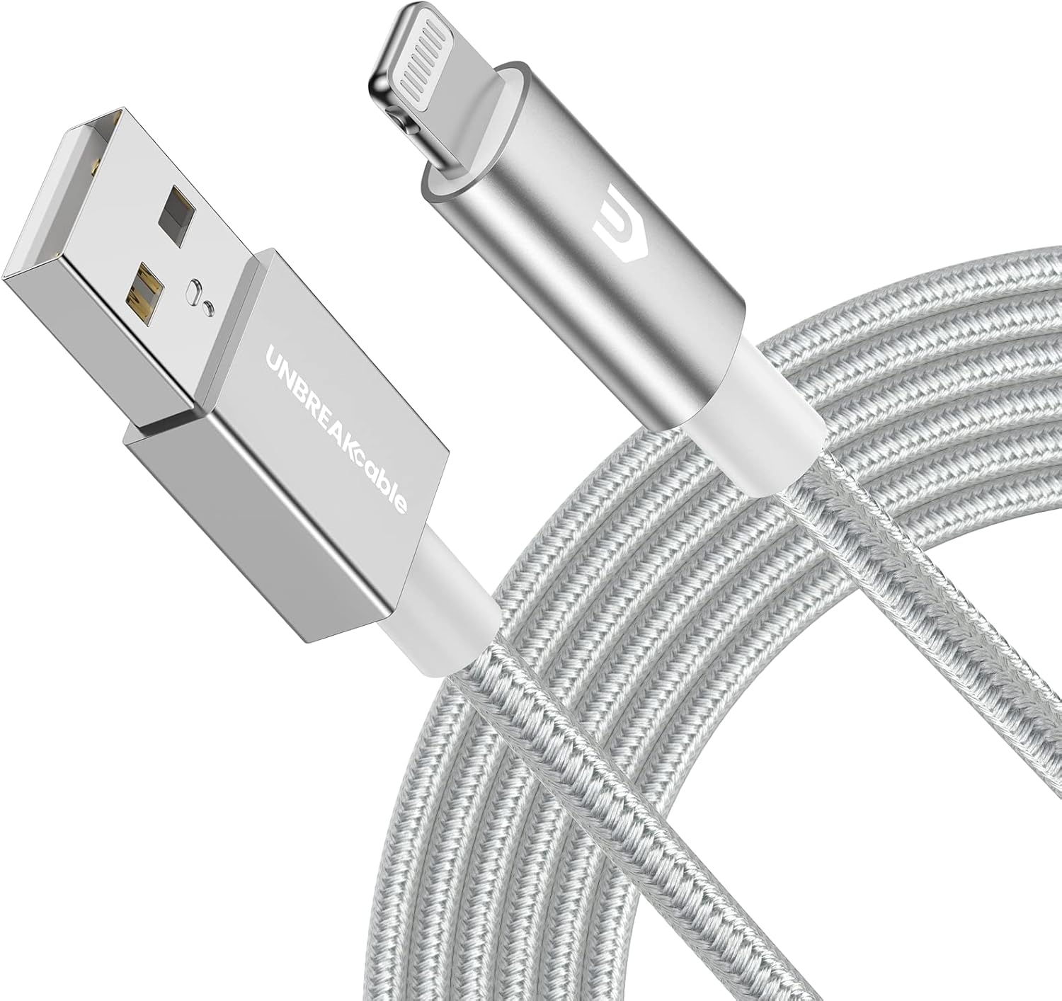 UNBREAKcable iPhone Charger Cable [6.6ft/2m, C89 Apple MFi Certified] Nylon Braided Apple Charger USB Fast Charging Lightning Cable for iPhone 14 13 12 11 Pro Xs Max XR X 8 7 6s 6 SE iPad-Silver.