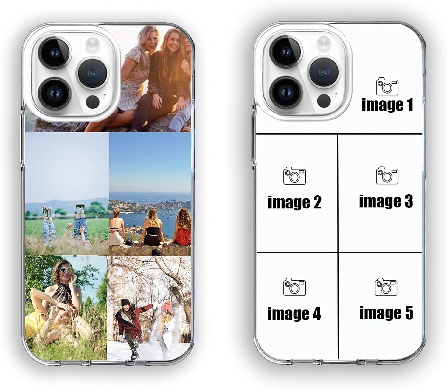 Personalised Custom for iPhone Case, for iPhone 13 Case, 7 Photo Collage Polaroid Style Custom Picture CLEAR Silicone Impact Case for iPhone 11 12 13 14 15 Ranges - CUSTOMISE ONLINE (7 photos).