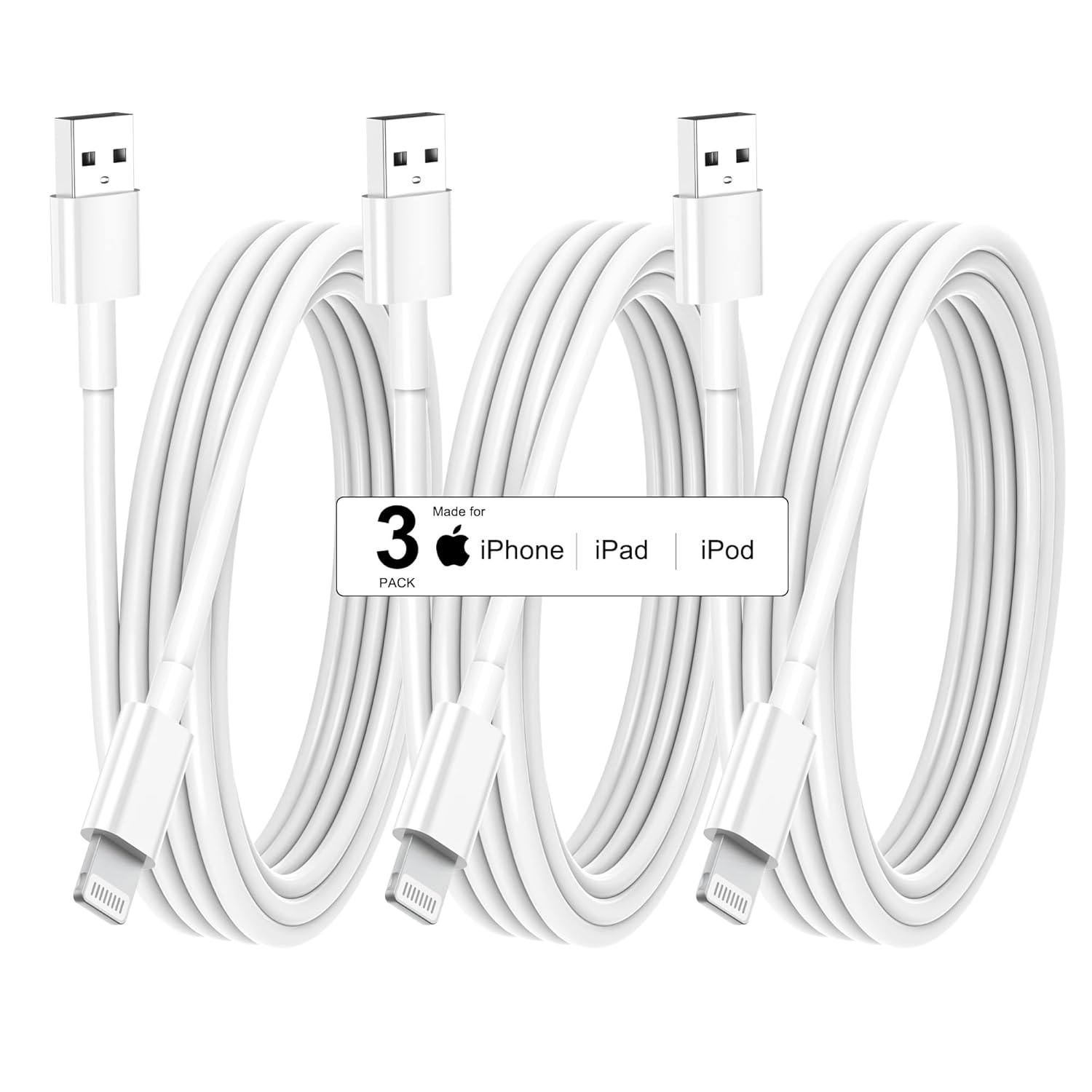 3Pack for Apple iPhone Charger Cable 2M, Lightning to USB A Cable Lead 2 Meters, Fast Charging Phone Long Cables for iPhone 14 Pro Max 13 12 11 SE2 Xs Max XR X 8 Plus 7 6 Plus 5s SE, for iPad.