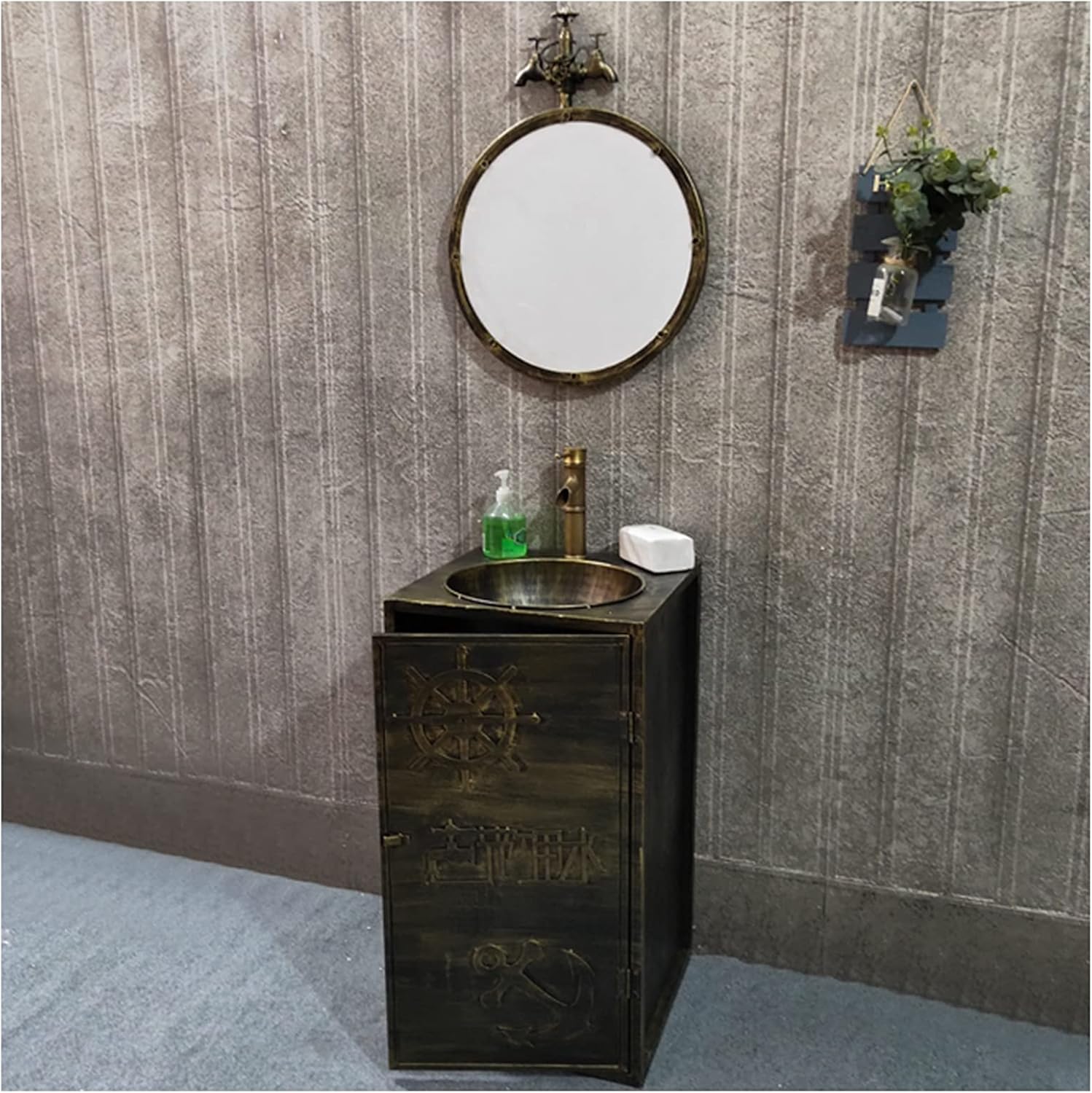 SmPinnaA Industrial Style Vanity Unit with Basin, Modern Basin Cupboard with Faucet and Drain Free Standing Bathroom Storage Cabinet Under Sink 16 x 33.4in,A,Bathroom sink only.