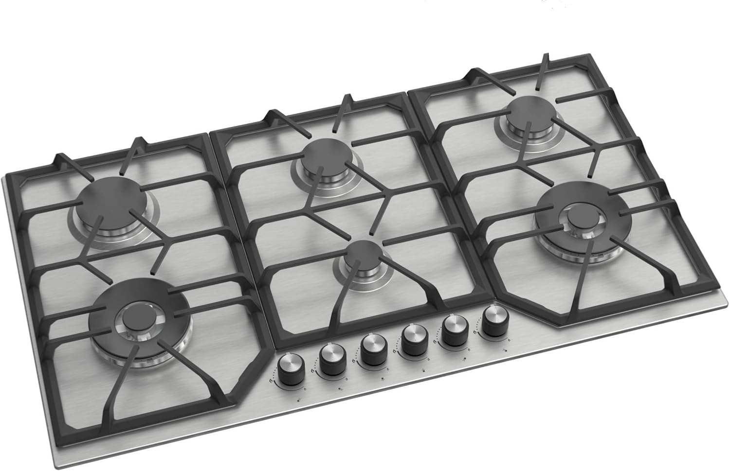 ViandPro - 90cm 6 Burner Stainless Steel Gas Hob With 2 Dual Wok Burners.