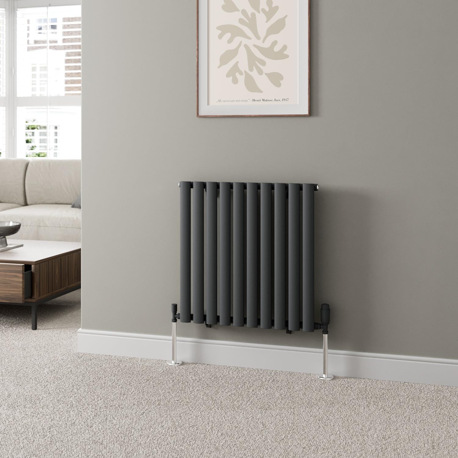 DuraTherm® 600 x 600mm Anthracite Horizontal Designer Radiator Double Column Oval Tube Modern Central Heating Panel Bathroom Radiators.