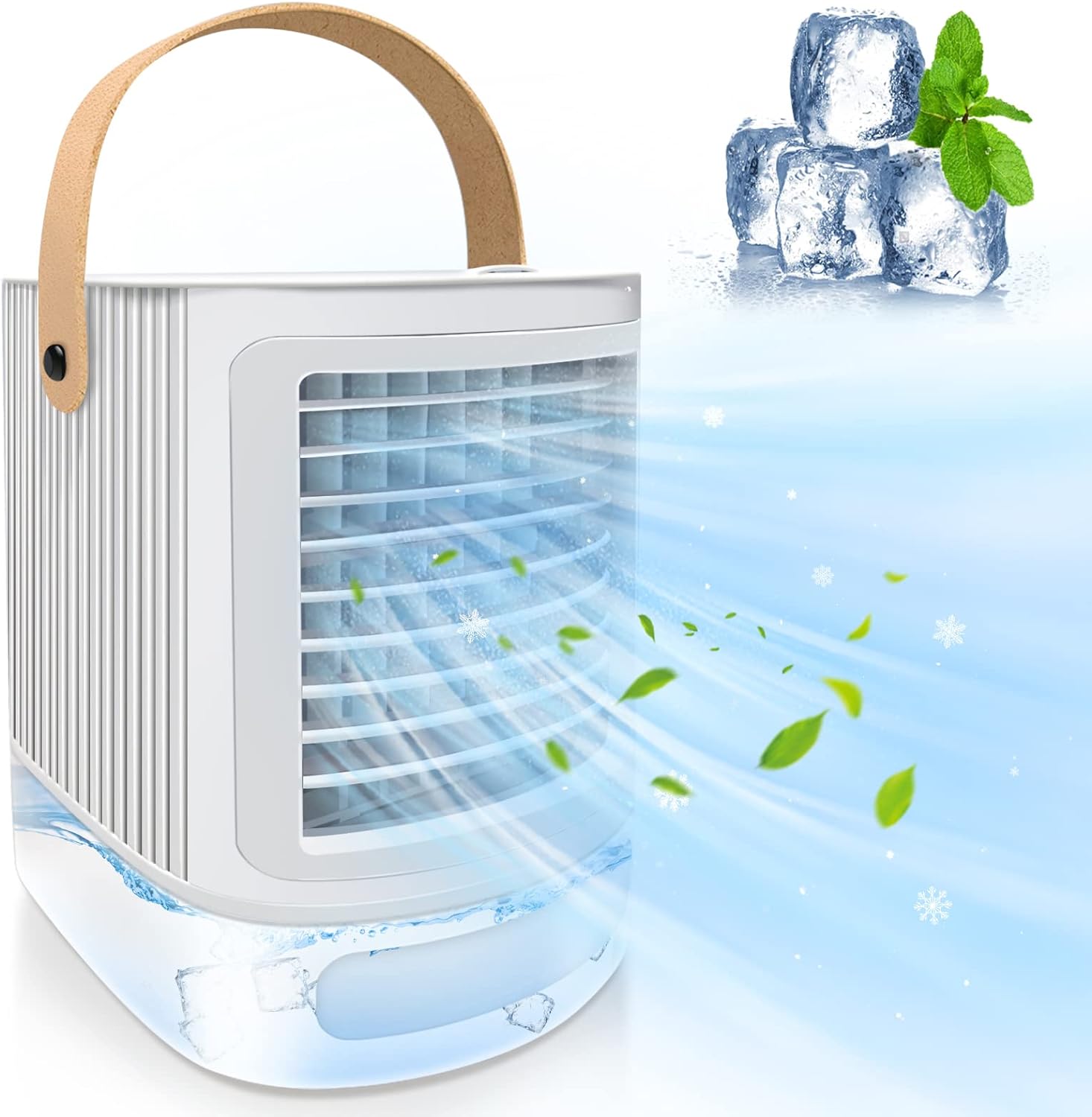 Portable Air Conditioner Fan, Mini Personal Evaporative Cooler Humidifier with 7 Colors Light, 700ml 3 Speeds USB Rechargeable Desktop Air Cooler for Home, Office, Room.