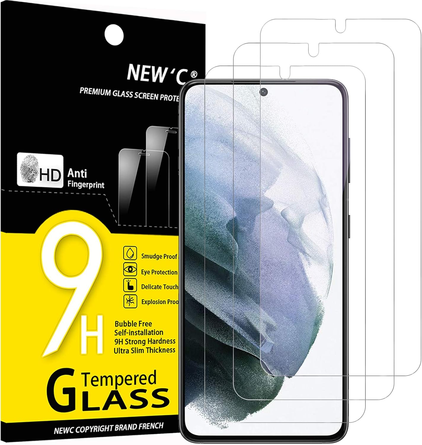 NEW'C 3 Pack Designed for Samsung Galaxy S22 5G, Screen Protector Tempered Glass,Case Friendly Scratch-proof, Bubble Free, Ultra Resistant.