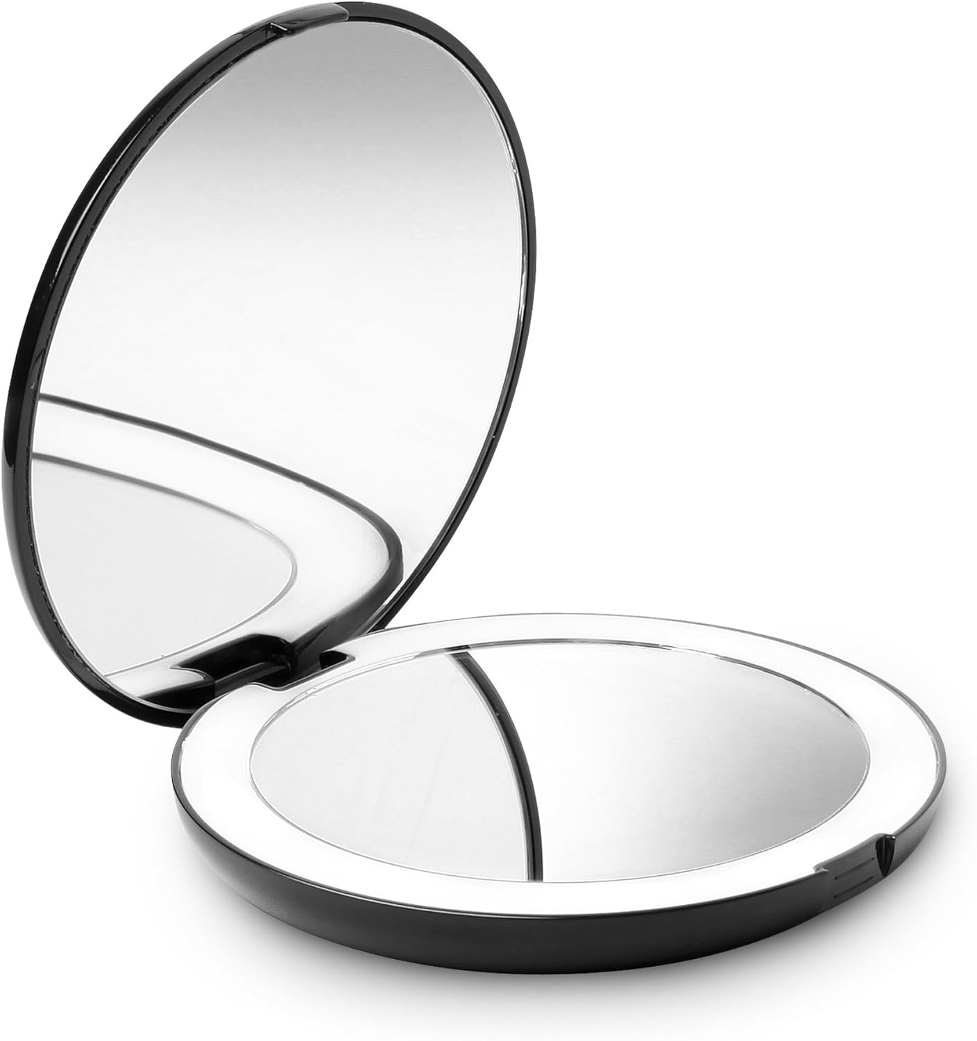 Fancii LED Lighted Travel Makeup Mirror, 1X/10X Magnification - Daylight Led, Compact, Portable, Large 127mm Wide Illuminated Mirror, Silk White (Lumi).