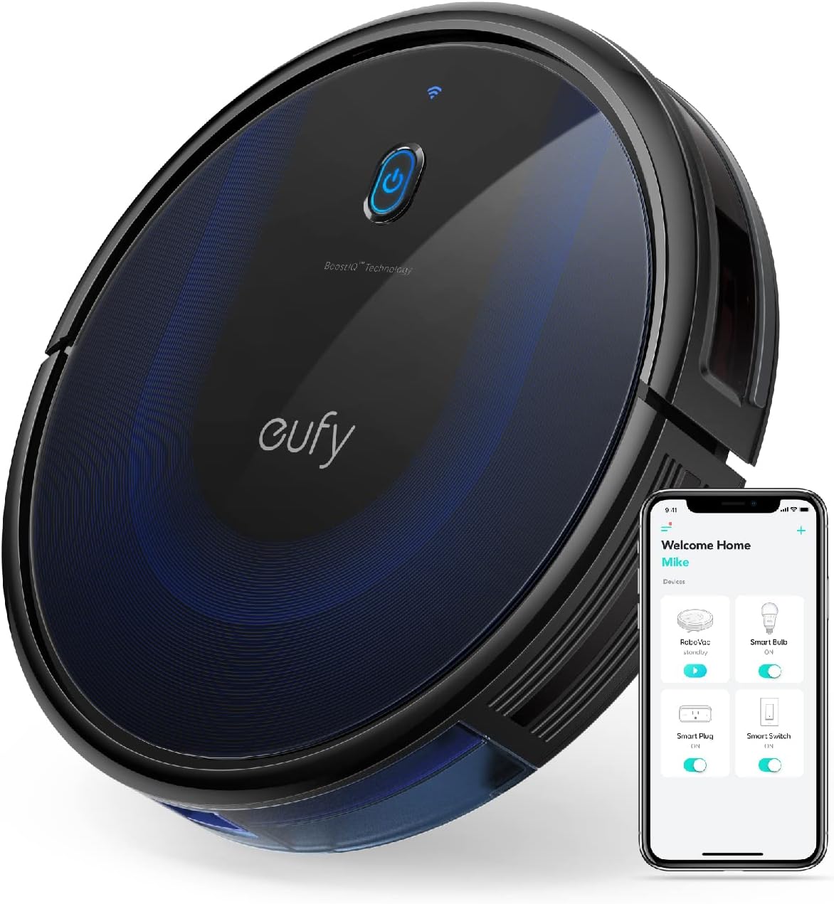 eufy X8 Pro Robot Vacuum Cleaner with Mop, Twin-Turbine™ 2× 4,000 Pa Powerful Suction, Active Detangling™ Roller Brush, and iPath™ Laser Navigation for Pet Hair Deep Cleaning on Carpet.