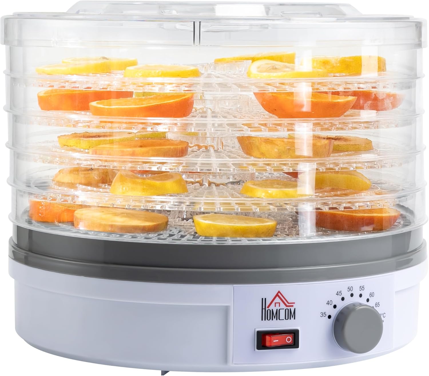 HOMCOM 5 Tier Food Dehydrator, 245W Food Dryer Machine with Adjustable Temperature Control for Drying Fruit, Meat, Vegetable, Jerky and Pet Treat, White.