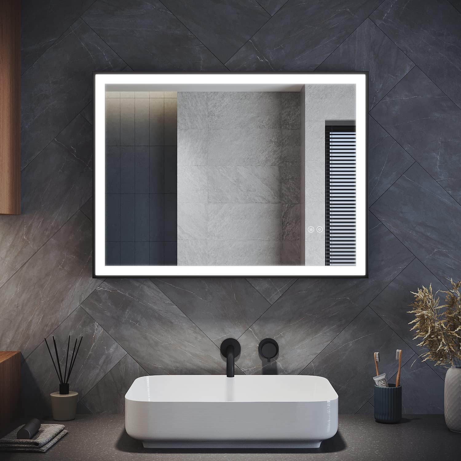 ELEGANT 1000 x 600mm Backlit LED Illuminated Bathroom Mirror with LED Lights, Lighted Bathroom Makeup Wall Mounted Mirror with Demister Pad, Sensor Touch Switch, Horizontal/Vertical.