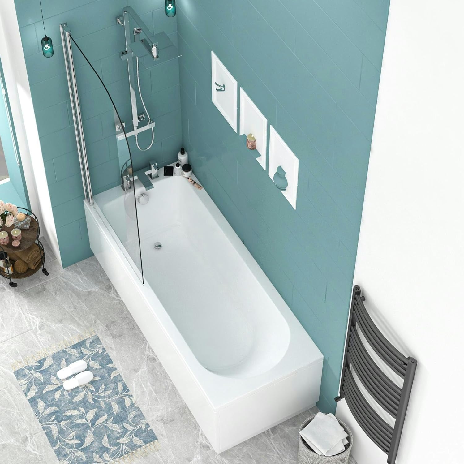 Breeze 1800 x 800 Designer Straight Single Ended Bath + Shower Screen with MDF Front Panel Bathroom Bathtub.