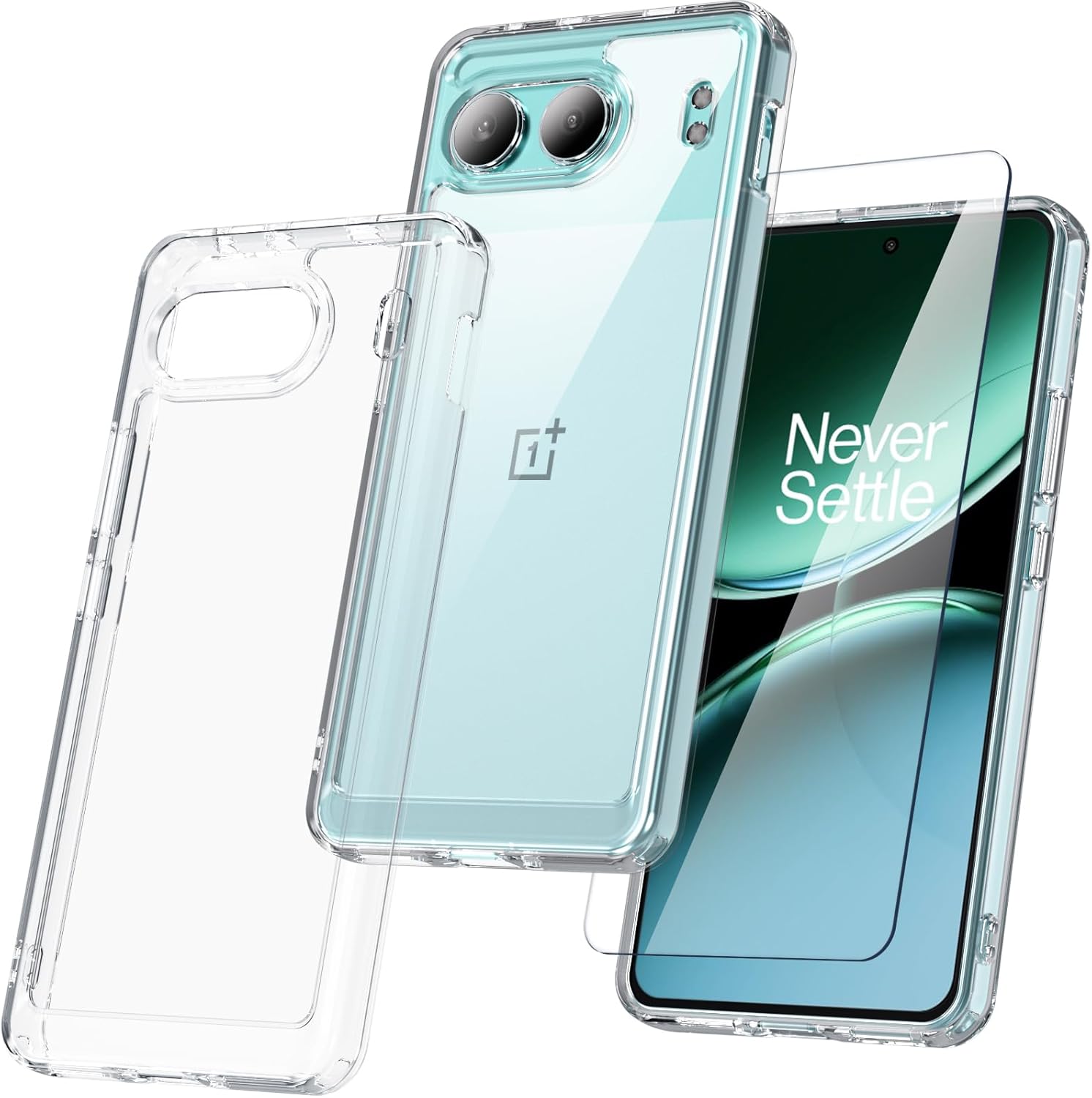 Hensinple for OnePlus Nord 4 Case, Clear Back Shockproof Anti-Yellowing Military Grade Case with Screen Protector Slim Fit Bumper Cover Phone Case for OnePlus Nord 4 -Clear