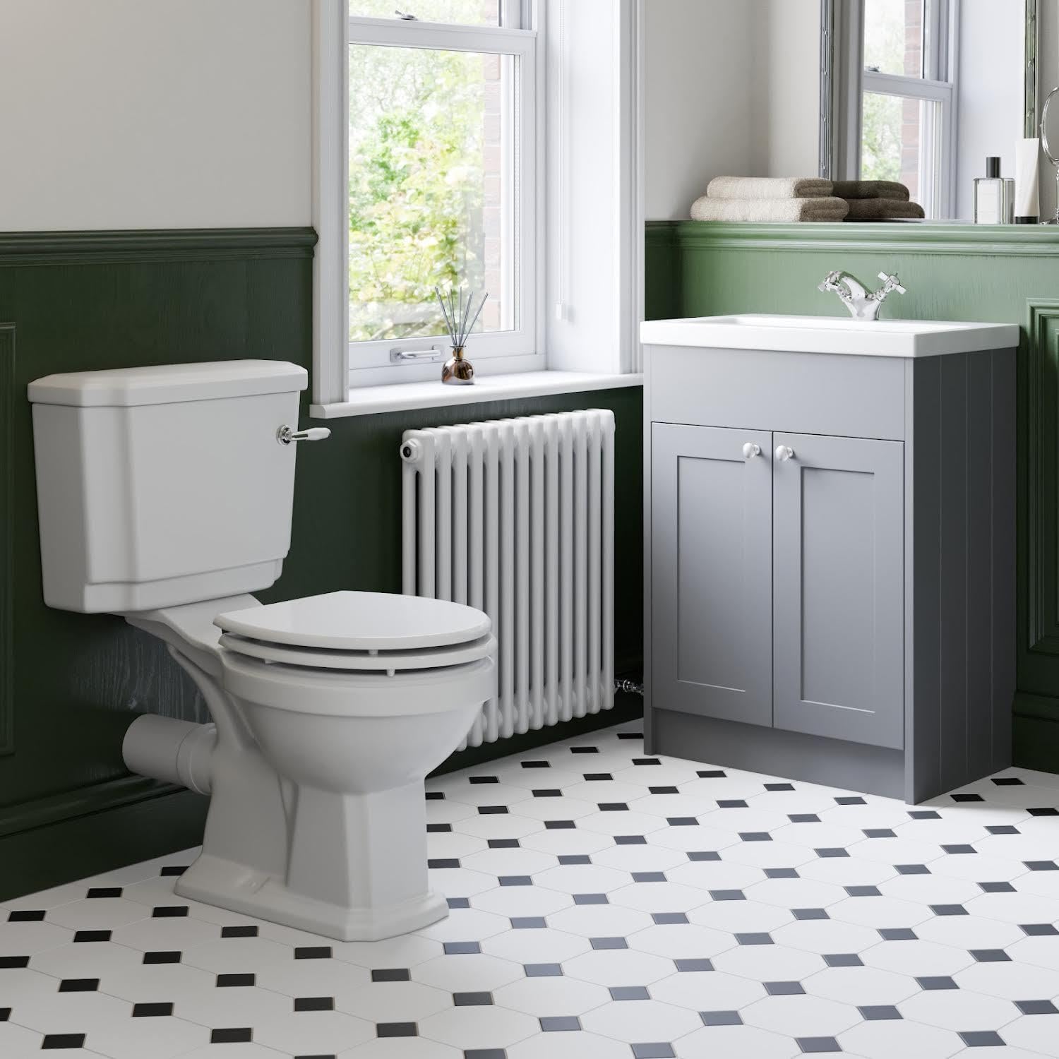 Traditional Cloakroom Suite Close Coupled Toilet WC Grey Vanity Unit Bathroom.