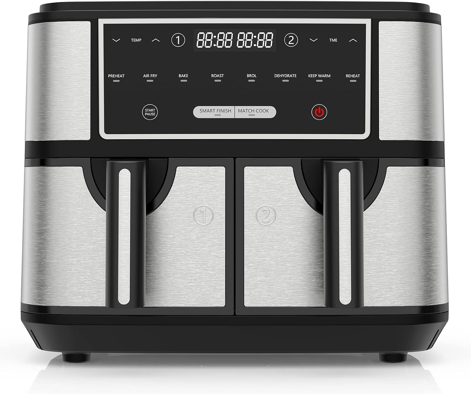 EUARY Best 9L Large Dual Basket Air Fryers for Family,8-In-1 Compact Oven with Smart Finish,Oil Free Double Air Fryer with Cookbook,Timer & Temperature Control,Nonstick 2600w.