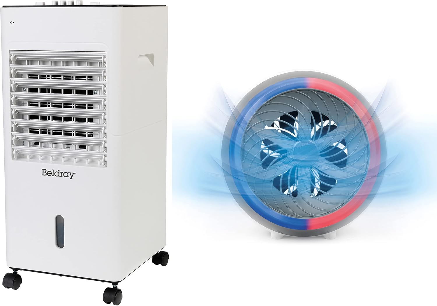 Beldray EH3234 4 in 1 Air Conditioner - Digital 6L Air Cooler & Heater, 3 Fan Speeds & Heat Function, Air Purifier & Humidifier, 12 Hour Timer, Includes 2 Ice Packs & Remote Control, 65/2000W, White.