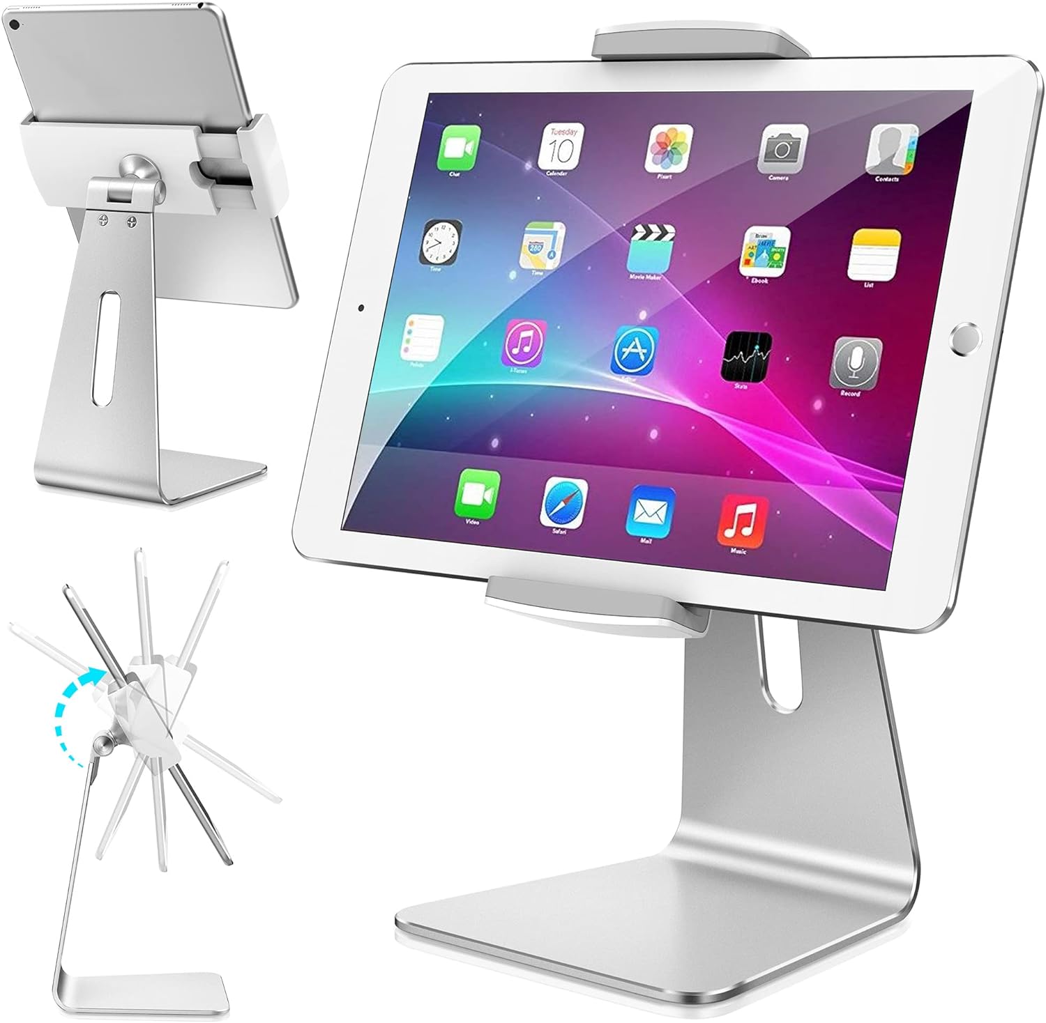 AboveTEK Elegant Aluminum iPad Pro Stand - Swivel iPad Air/Mini Kiosk POS Stand - Two Mount Holders 7"~13" Interactive iOS/Android Tablet Stand for Retail Store Showcase/Office Desk/Kitchen Countertop.